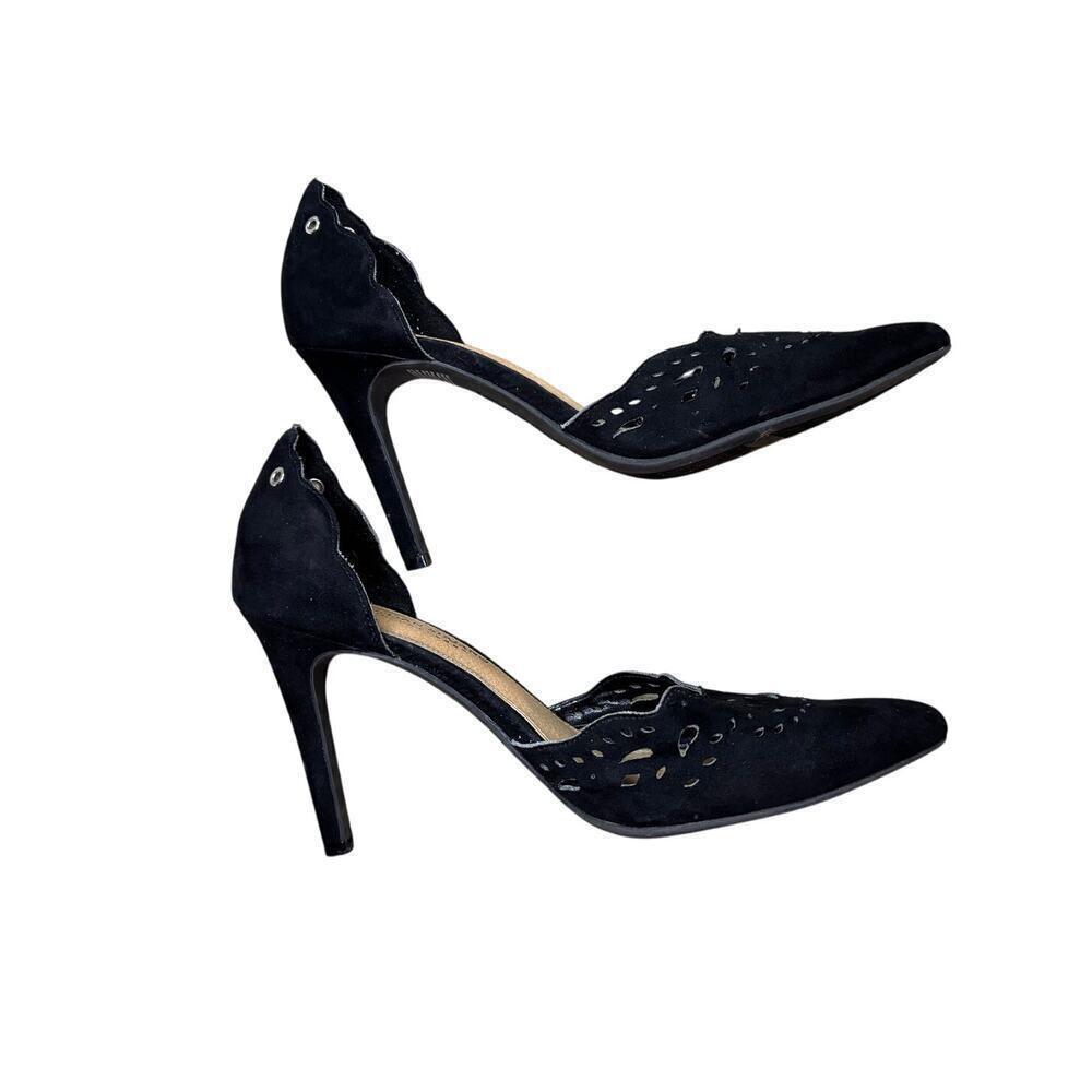 Christian Siriano Women's 9 Black Suede Eyelet High Heels, Ankle Lace Up Option - Picture 4 of 11